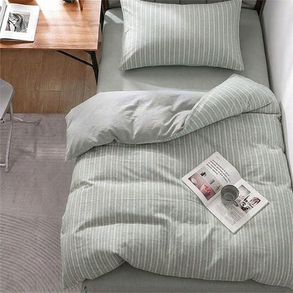 Bettwäsche-Set aus Baumwolle mit nordischen Streifen, Einzelbett XL - Twin XL - Grün - 3-teiliges Bettwäscheset - image 12