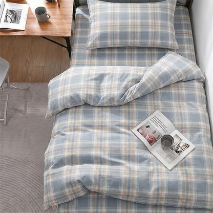 Bettwäsche-Set aus blau karierter Baumwolle (Einzelbett XL) - Twin XL - Blau-orange kariert - 3-teiliges Bettwäscheset - image 0