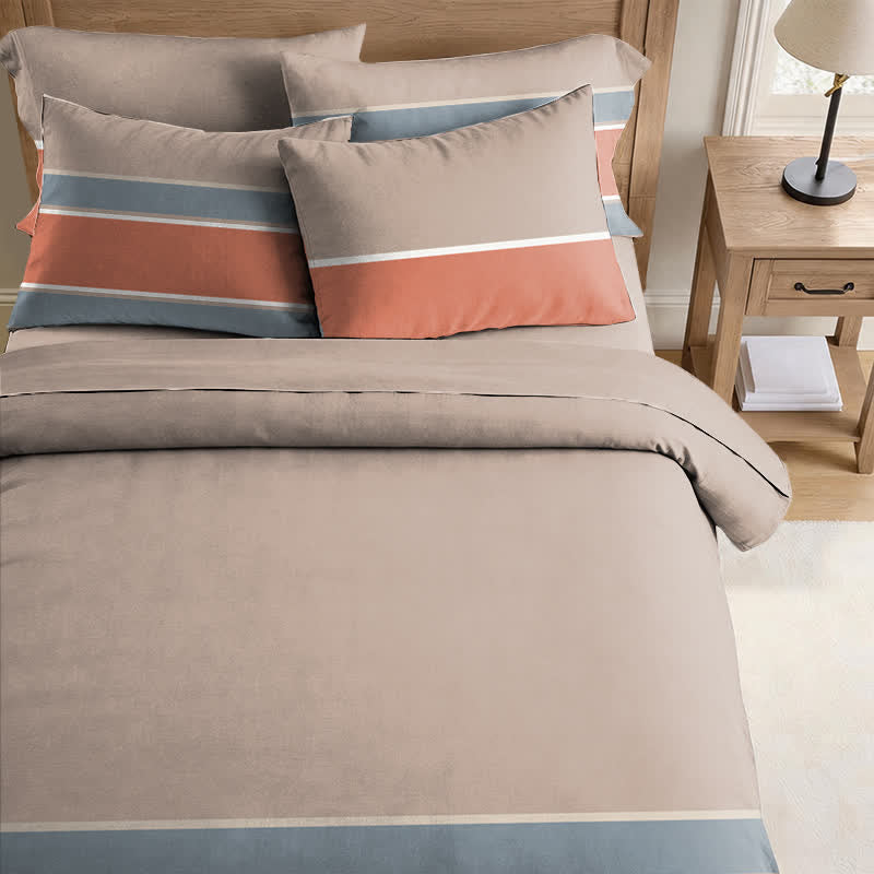 Bettwäsche-Set in Erdtönen mit Streifenmuster, Einzelbett XL - image 1