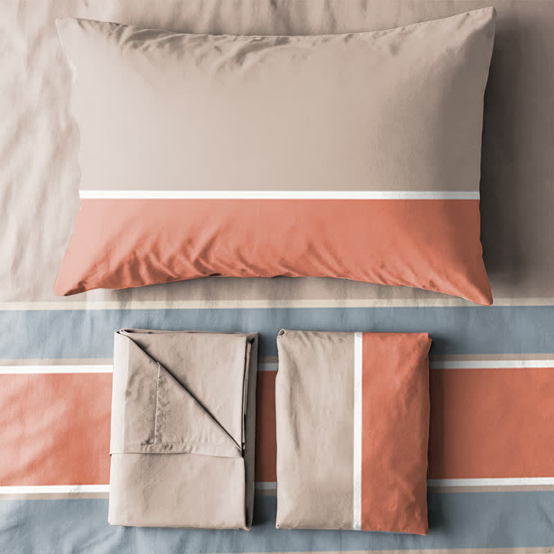 Bettwäsche-Set in Erdtönen mit Streifenmuster, Einzelbett XL - image 3