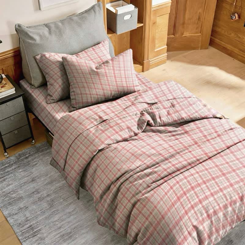Bettwäsche-Set in zartem Rosa-Karo, Einzelbett XL - Rosa - Twin XL - 3-teiliges Bettwäscheset - image 0