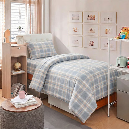 Bettwäsche-Set aus blau karierter Baumwolle (Einzelbett XL) - image 1