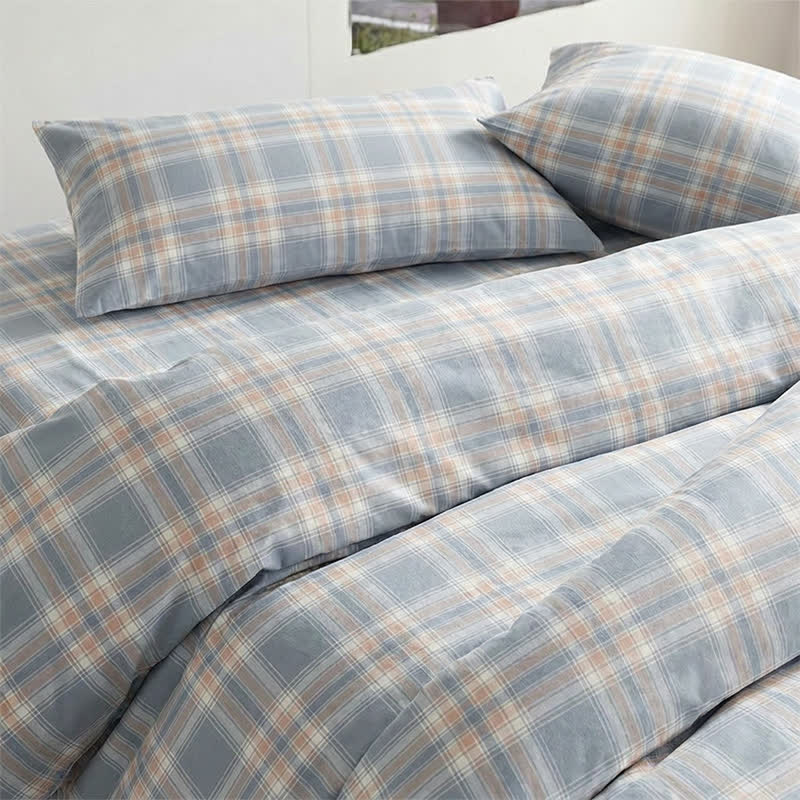 Bettwäsche-Set aus blau karierter Baumwolle (Einzelbett XL) - image 2