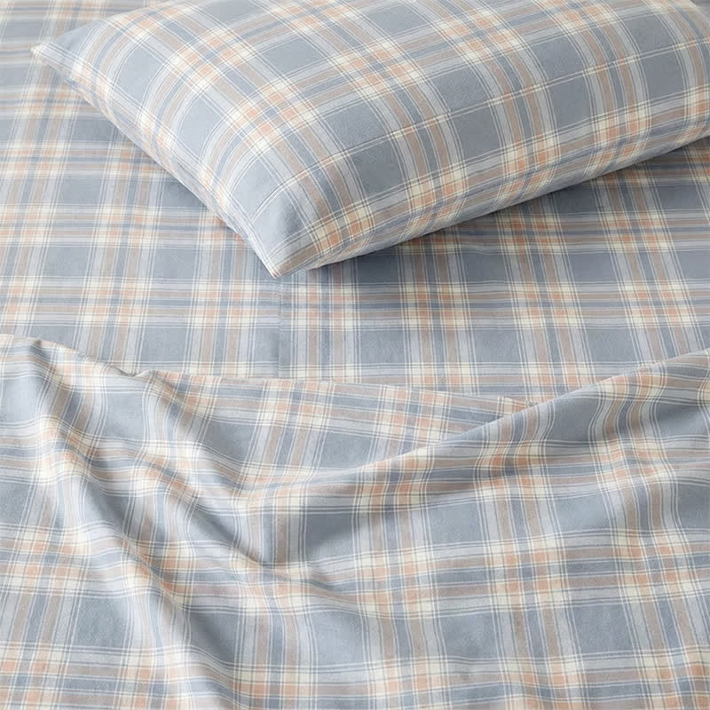 Bettwäsche-Set aus blau karierter Baumwolle (Einzelbett XL) - image 5