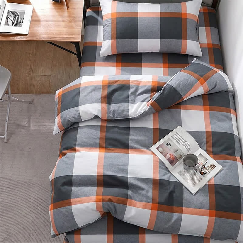 Modernes graues kariertes Bettwäsche-Set (Einzelbett XL) - image 1