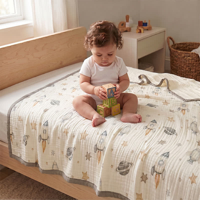 Space Dream Cotton Gauze Blanket - White - Queen - image 1