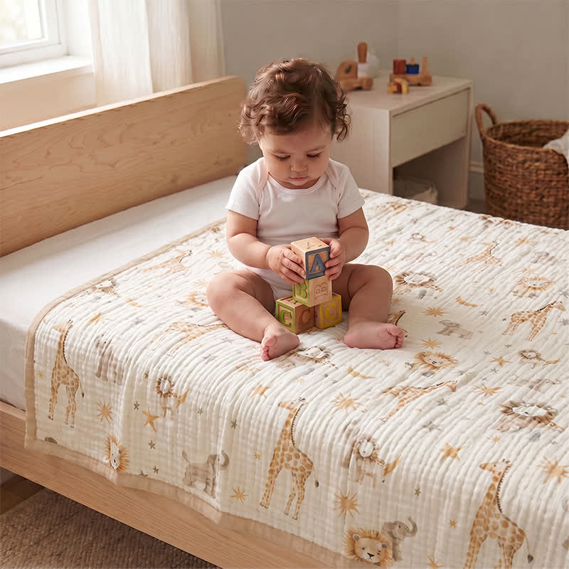 Animal Kingdom Cotton Muslin Blanket - White - Queen - image 1