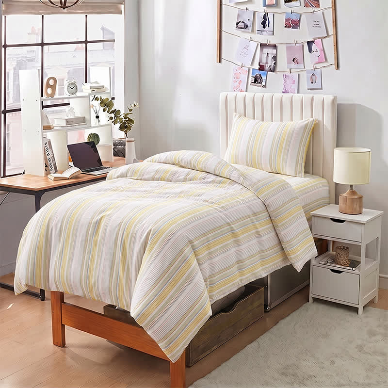 Bettwäsche-Set mit Pastellstreifen, Einzelbett XL, für Studentenwohnheime - image 1