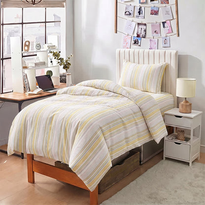 Bettwäsche-Set mit Pastellstreifen, Einzelbett XL, für Studentenwohnheime - image 1
