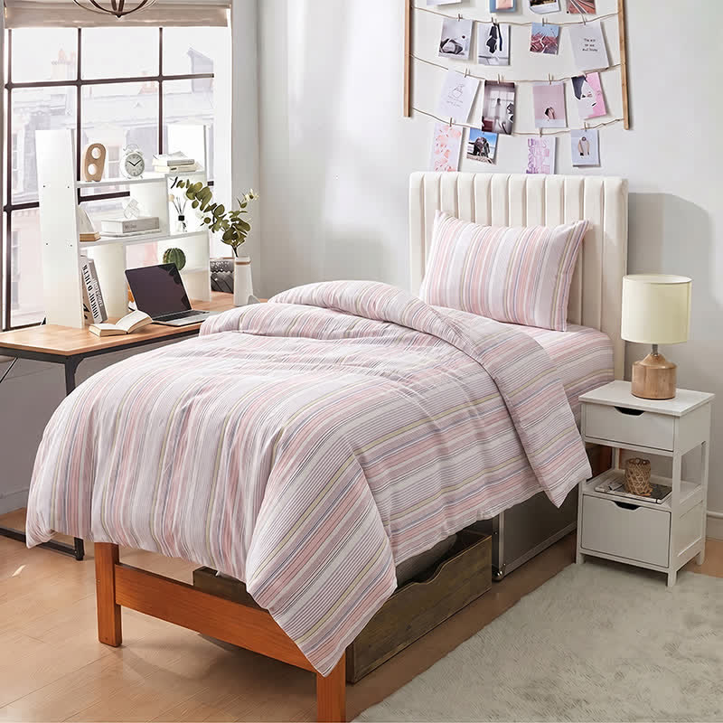 Bettwäsche-Set mit Pastellstreifen, Einzelbett XL, für Studentenwohnheime - image 11