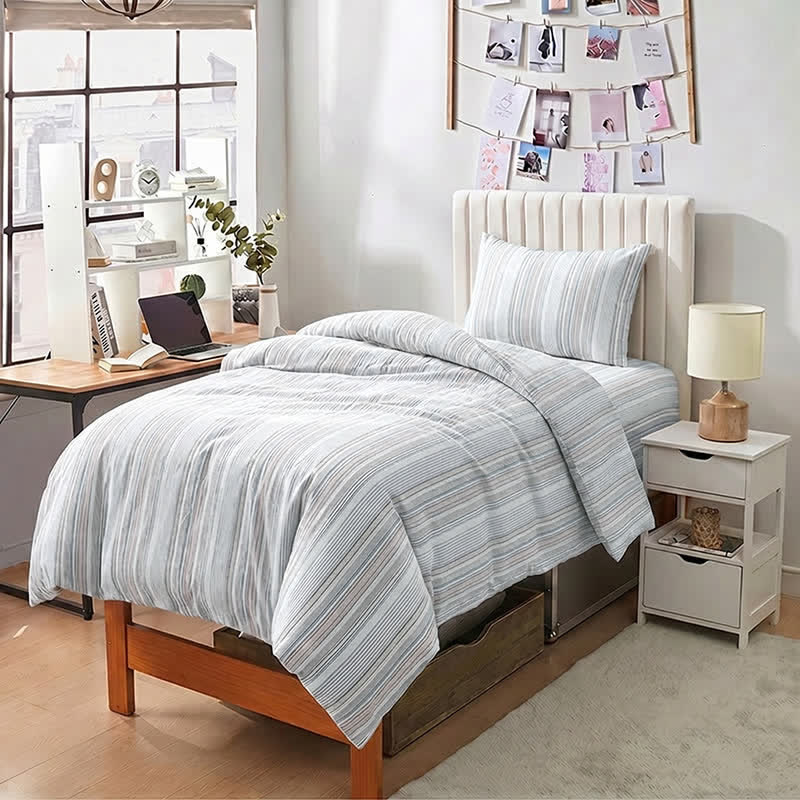 Bettwäsche-Set mit Pastellstreifen, Einzelbett XL, für Studentenwohnheime - image 6
