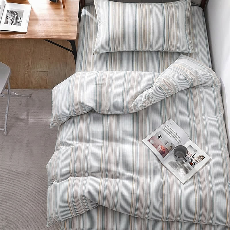 Bettwäsche-Set mit Pastellstreifen, Einzelbett XL, für Studentenwohnheime - Twin XL - Blau - 3-teiliges Bettwäscheset - image 5