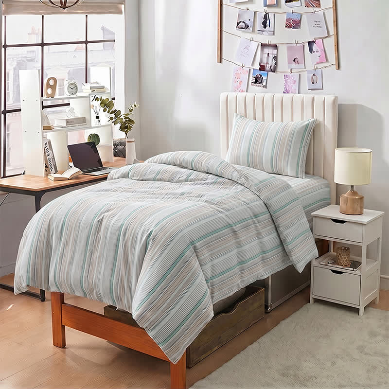 Bettwäsche-Set mit Pastellstreifen, Einzelbett XL, für Studentenwohnheime - image 16