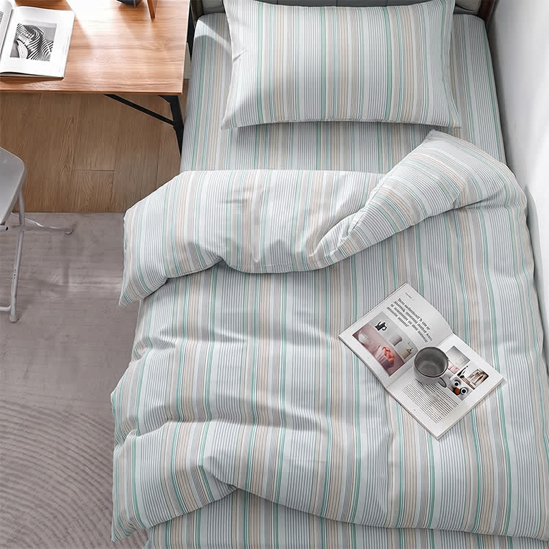 Bettwäsche-Set mit Pastellstreifen, Einzelbett XL, für Studentenwohnheime - Twin XL - Grün - 3-teiliges Bettwäscheset - image 15