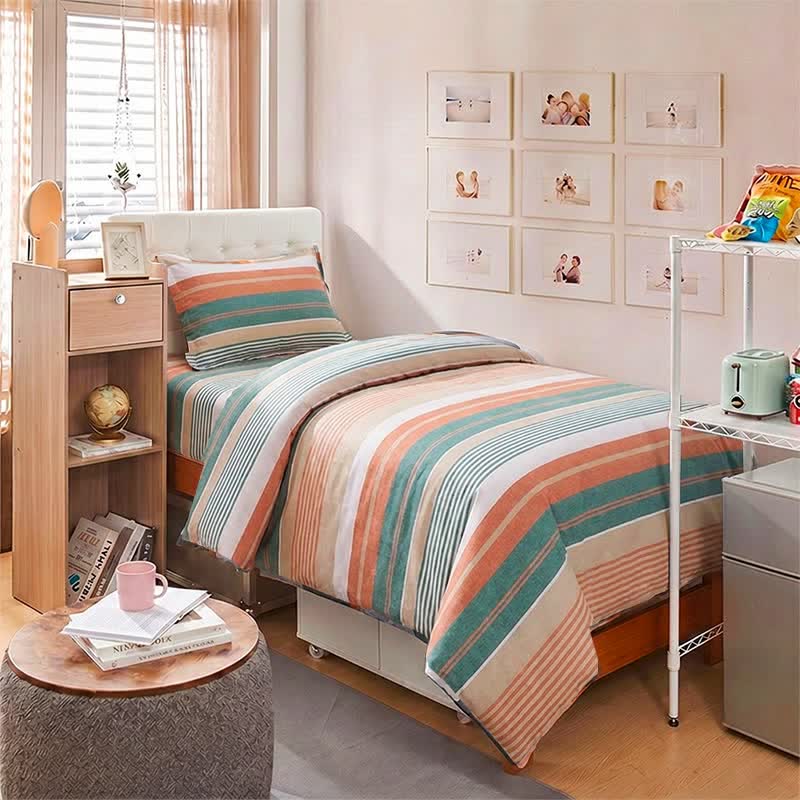 Bettwäsche-Set in Korallen-Türkis-Streifen, Größe Twin XL - image 1
