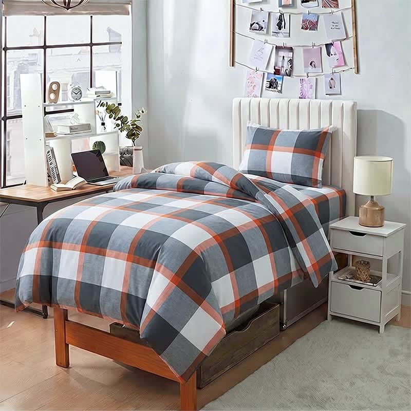 Modernes graues kariertes Bettwäsche-Set (Einzelbett XL) - image 2