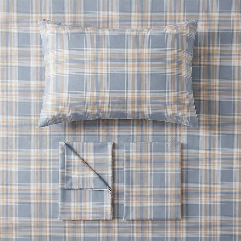 Bettwäsche-Set aus blau karierter Baumwolle (Einzelbett XL) - image 4