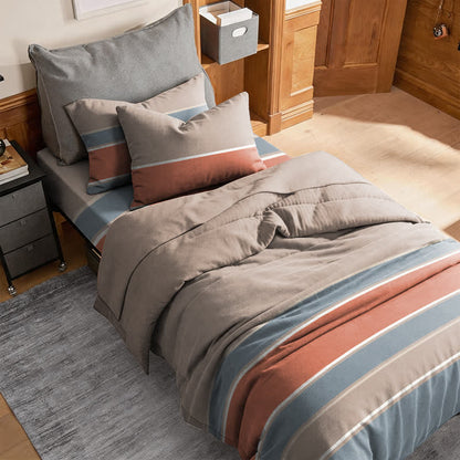 Bettwäsche-Set in Erdtönen mit Streifenmuster, Einzelbett XL - image 2