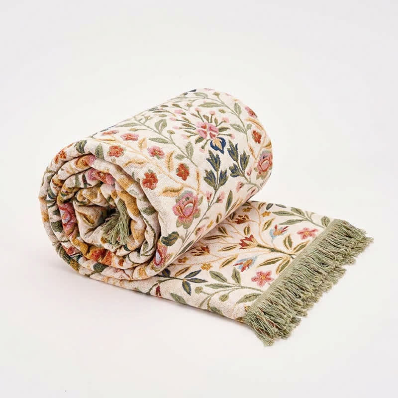 Wendbare Steppdecke aus Baumwollmusselin mit Blumenmuster und Quasten - image 0