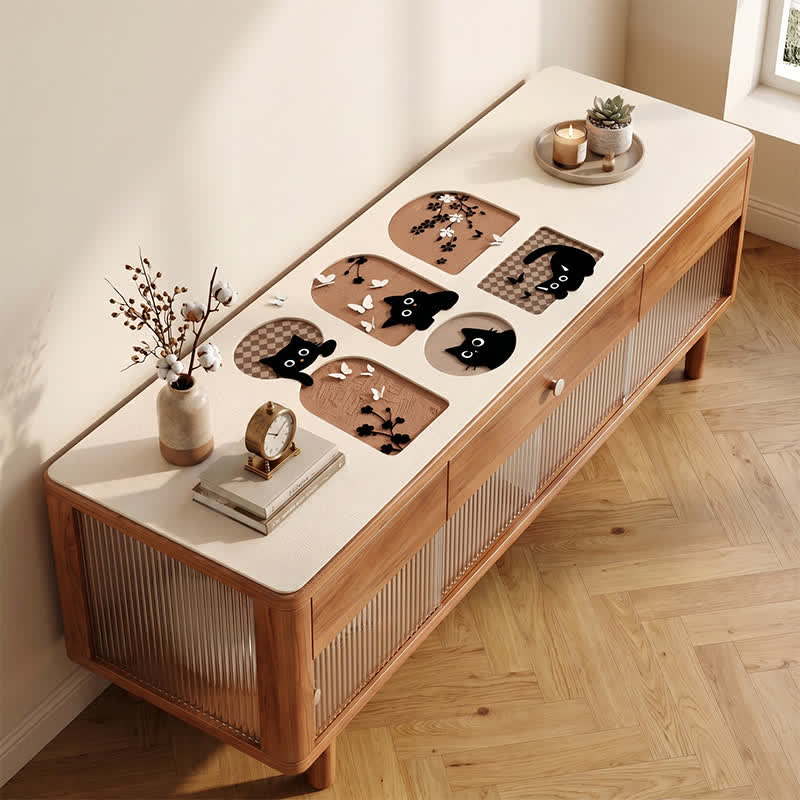 Tischset aus PU-Leder mit Katzenmotiv - Weiß - 16" × 79" - image 0