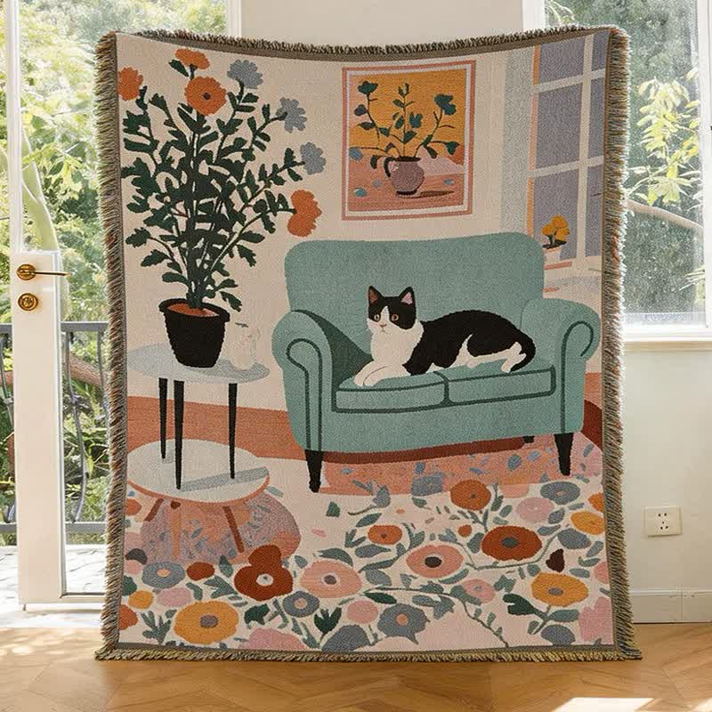 Boho-Katzen-Wohndecke mit Fransen - image 2