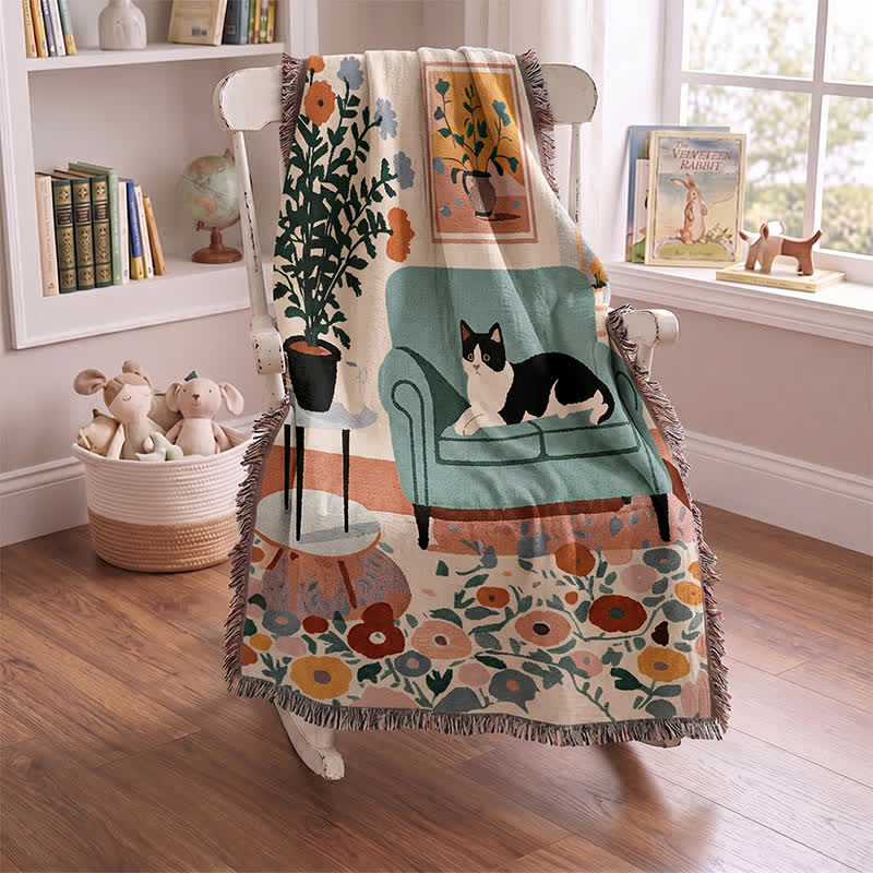 Boho-Katzen-Wohndecke mit Fransen - image 1