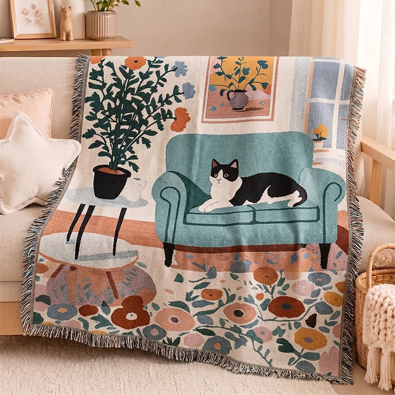 Boho-Katzen-Wohndecke mit Fransen - Mehrfarbig - 51 Zoll L × 180cm B - image 0