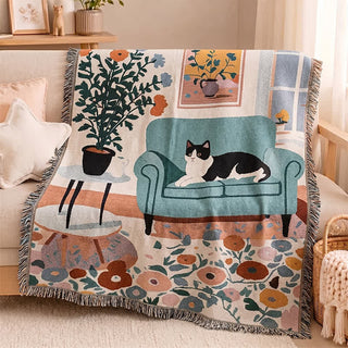 Boho-Katzen-Wohndecke mit Fransen - Mehrfarbig - 51 Zoll L × 180cm B - image 0