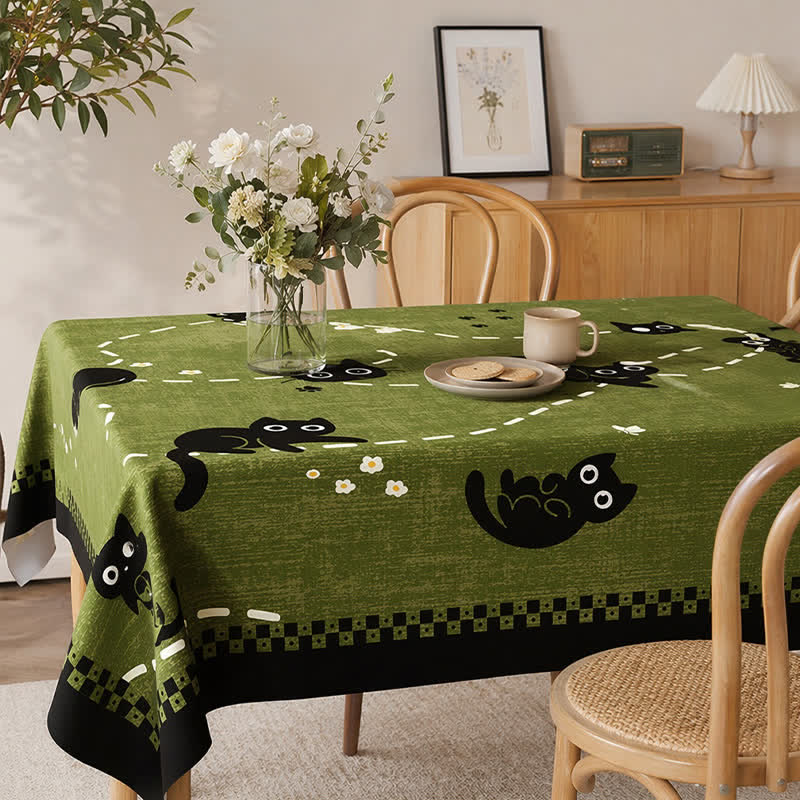 Verspielte Katzengarten-Tischdecke aus wasserdichtem PVC - Grün - 140cm × 79" - image 0