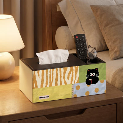 Verspielter Taschentuchbox-Organizer aus Holz mit Katzenmotiv und Patchwork-Design - image 3