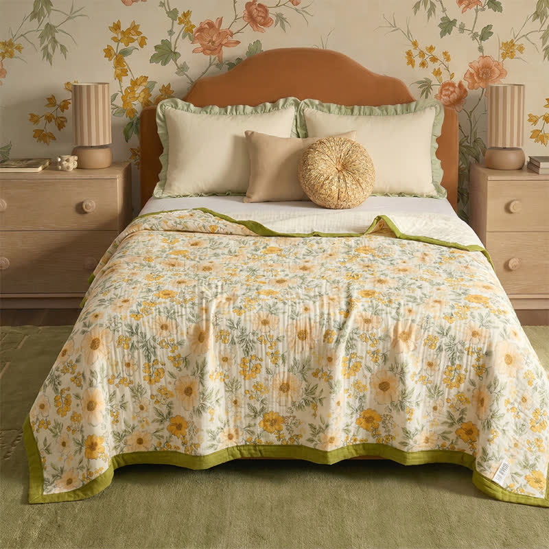 Meadow Bloom Yellow Cotton Gauze Blanket - image 0