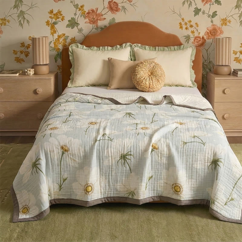 Soft Ivory Sunflower Cotton Blanket - image 0