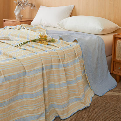 Wendebettdecke aus Baumwolle mit weichen Streifen - Blau-gelber Streifen - 79" × 91" - image 0