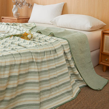 Wendebettdecke aus Baumwolle mit weichen Streifen - Grün-gelber Streifen - 79" × 91" - image 5