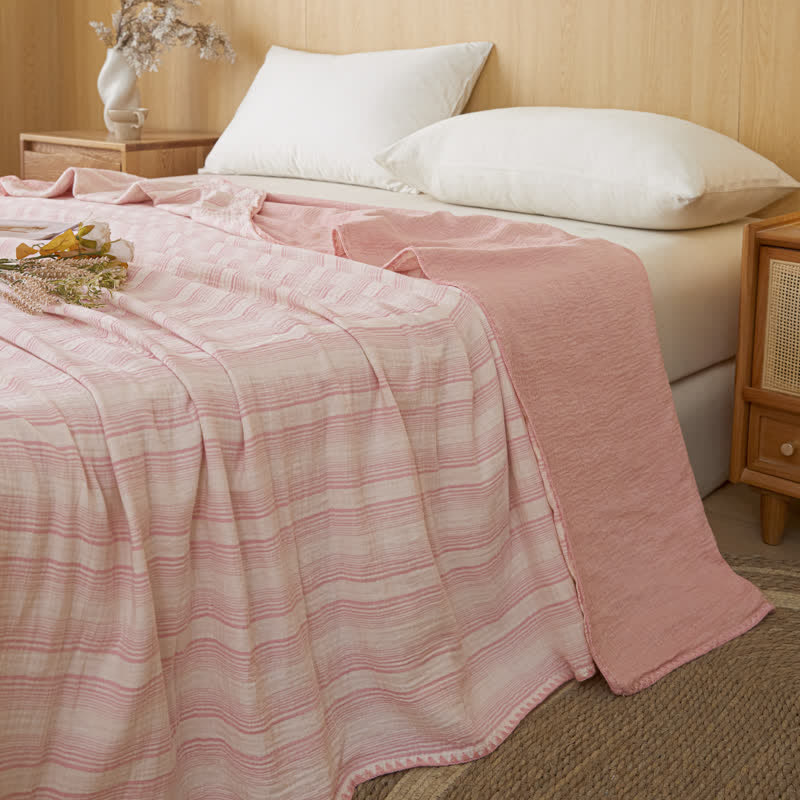 Wendebettdecke aus Baumwolle mit weichen Streifen - Breiter rosa Streifen - 79" × 91" - image 10