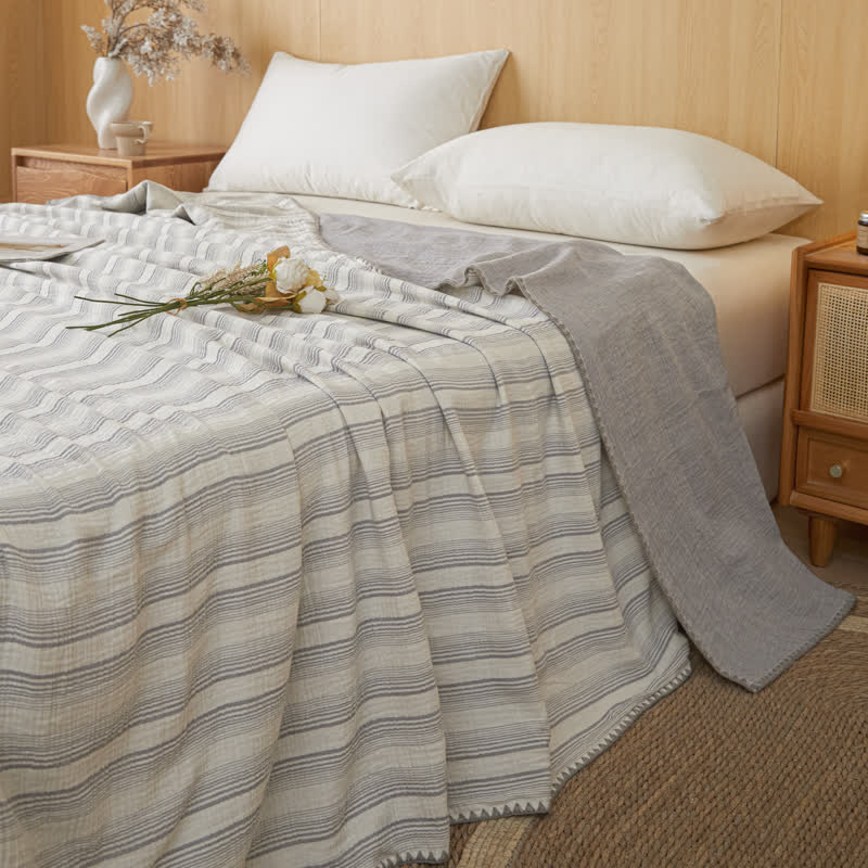 Wendebettdecke aus Baumwolle mit weichen Streifen - Grauer Streifen - 79" × 91" - image 15