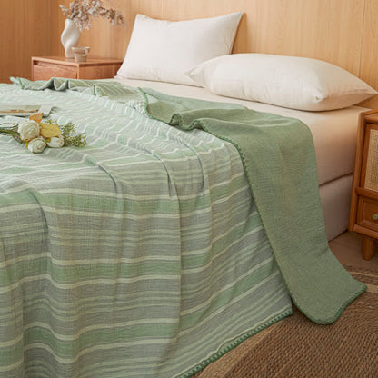 Wendebettdecke aus Baumwolle mit weichen Streifen - Breiter grüner Streifen - 79" × 91" - image 20