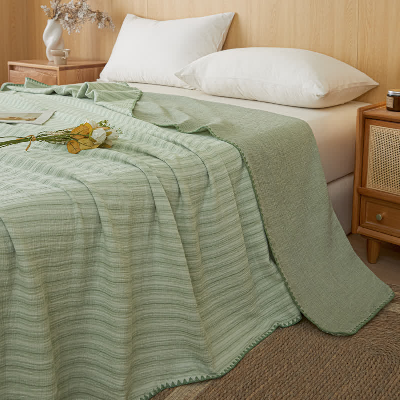 Wendebettdecke aus Baumwolle mit weichen Streifen - Dünner grüner Streifen - 79" × 91" - image 25