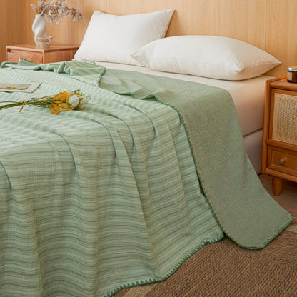 Wendebettdecke aus Baumwolle mit weichen Streifen - Dünner grüner Streifen - 79" × 91" - image 25