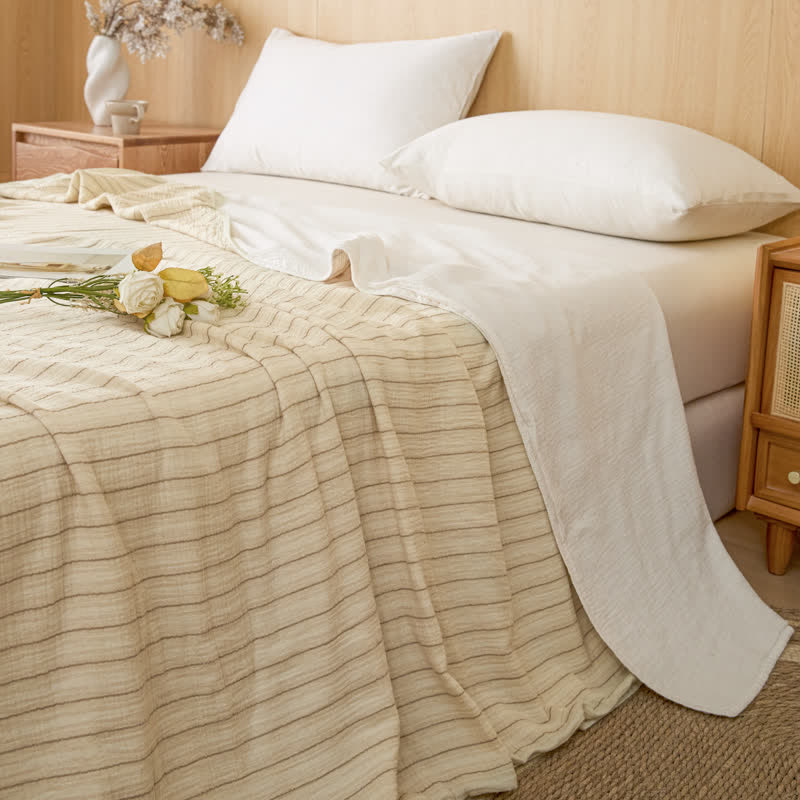 Wendebettdecke aus Baumwolle mit weichen Streifen - Beige Streifen - 79" × 91" - image 30