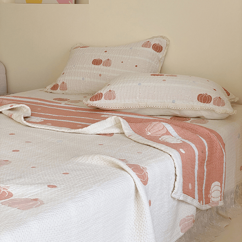 Sommerdecke aus gestepptem Lyocell in Creme-Kürbis-Optik - Weiß - 79" × 91" - 3-teiliges Bettwäscheset - image 0