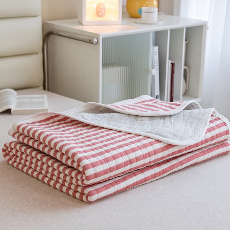 Sommer-Steppdecke aus Baumwolle mit rosa Streifen - Rosa - 79" × 91" - image 4