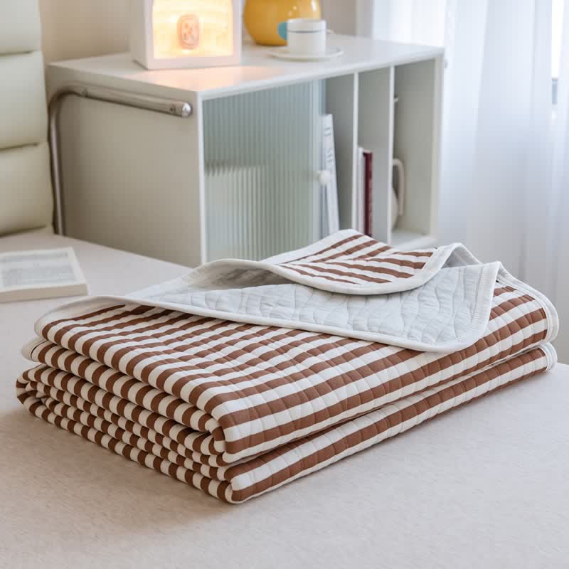 Sommer-Steppdecke aus Baumwolle mit rosa Streifen - Karamell - 79" × 91" - image 6