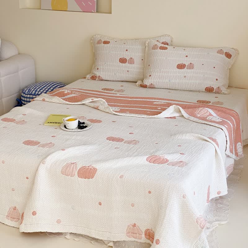 Sommerdecke aus gestepptem Lyocell in Creme-Kürbis-Optik - image 3
