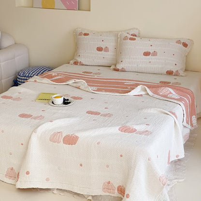 Sommerdecke aus gestepptem Lyocell in Creme-Kürbis-Optik - image 3