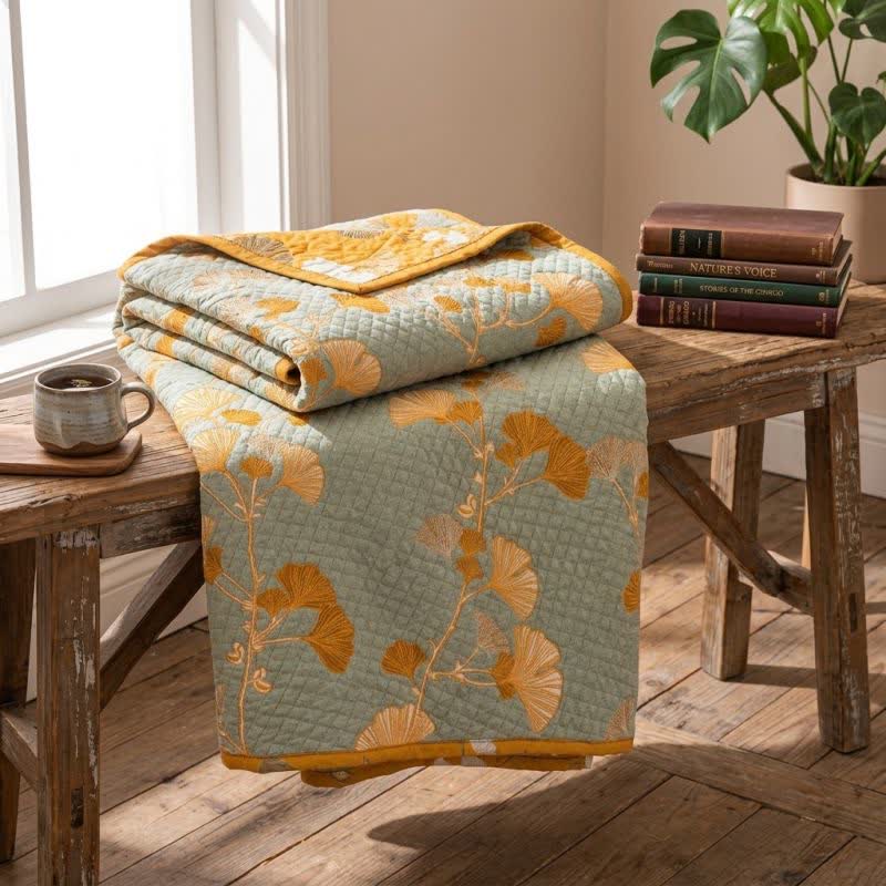 Wendbare Ginkgo-Steppdecke - Grau - 90" x 92" - image 0