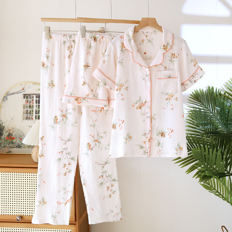 3-teiliges Lounge-Set aus Baumwollgaze mit erdigem botanischem Muster - Rosa - XL - image 0