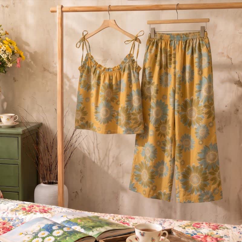 Loungewear-Set mit Sonnenblumenblüten-Trägern - image 1