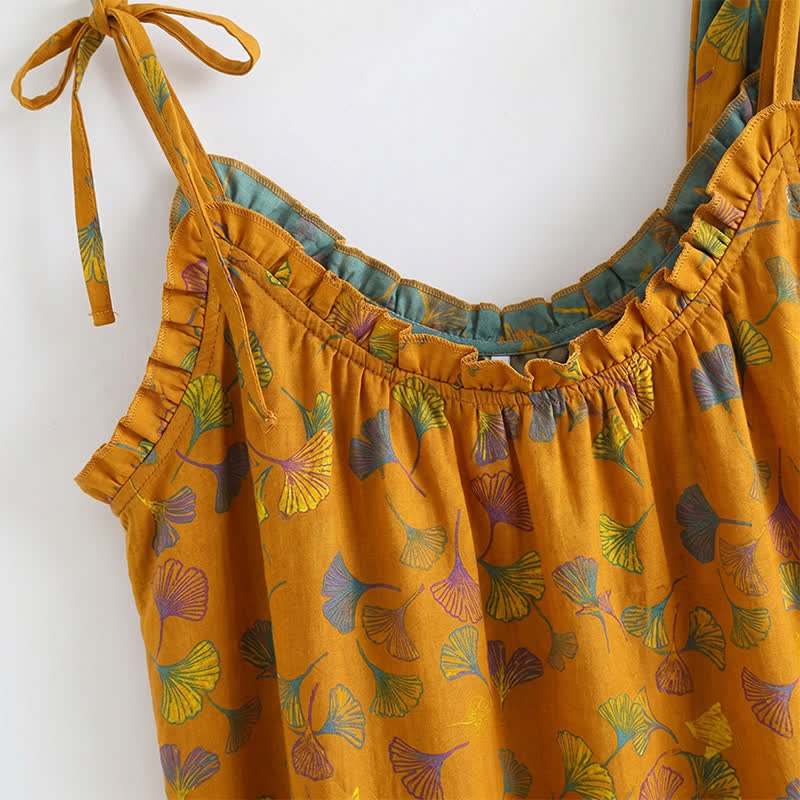 Loungewear-Set mit Ginkgoblatt-Print und Schulterbändern - image 4