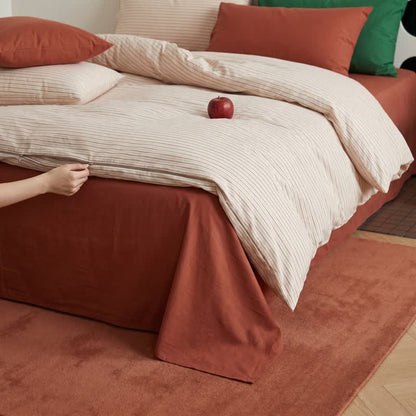 Bettwäsche-Set aus gewaschener Baumwolle mit französischblauen Streifen - Rot - König - Spannbettlaken - image 3